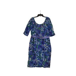 Vintage 1960s Nat Kaplan Floral Sequin Pencil Dress With Elbow Sleeves & Scoop N